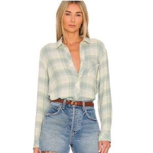 Rails Brady Long Sleeve Button Up Plaid Shirt in Sage Green Yellow Lemon Size XS